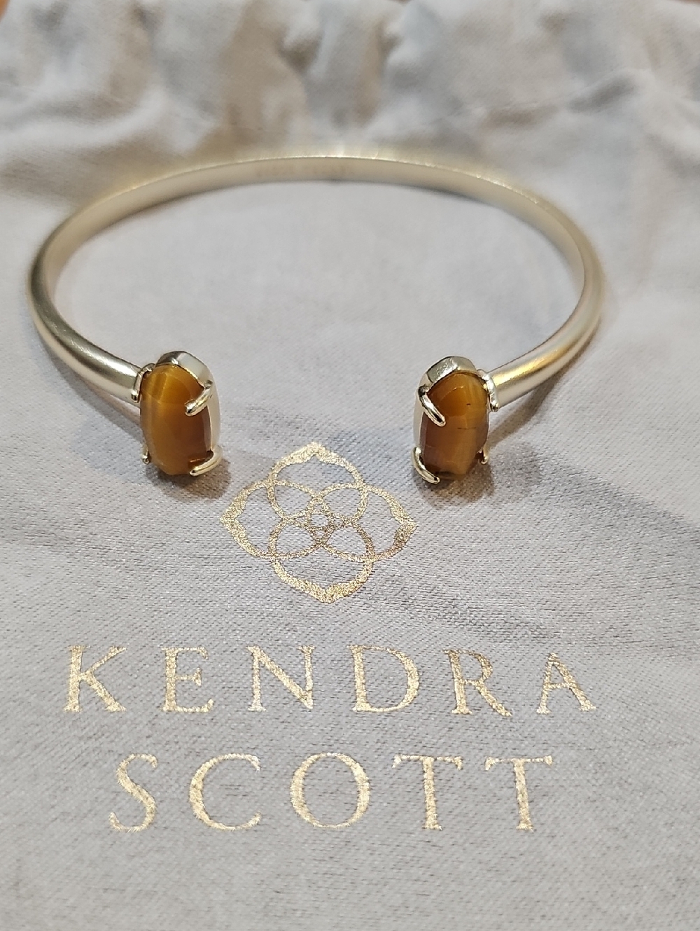 Kendra Scott Gold Open Cuff Bracelet with Brown Tiger's Eye Stones